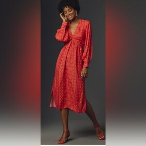 Farm Rio Long-Sleeve V-Neck Printed Tie-Front Midi Dress - Large